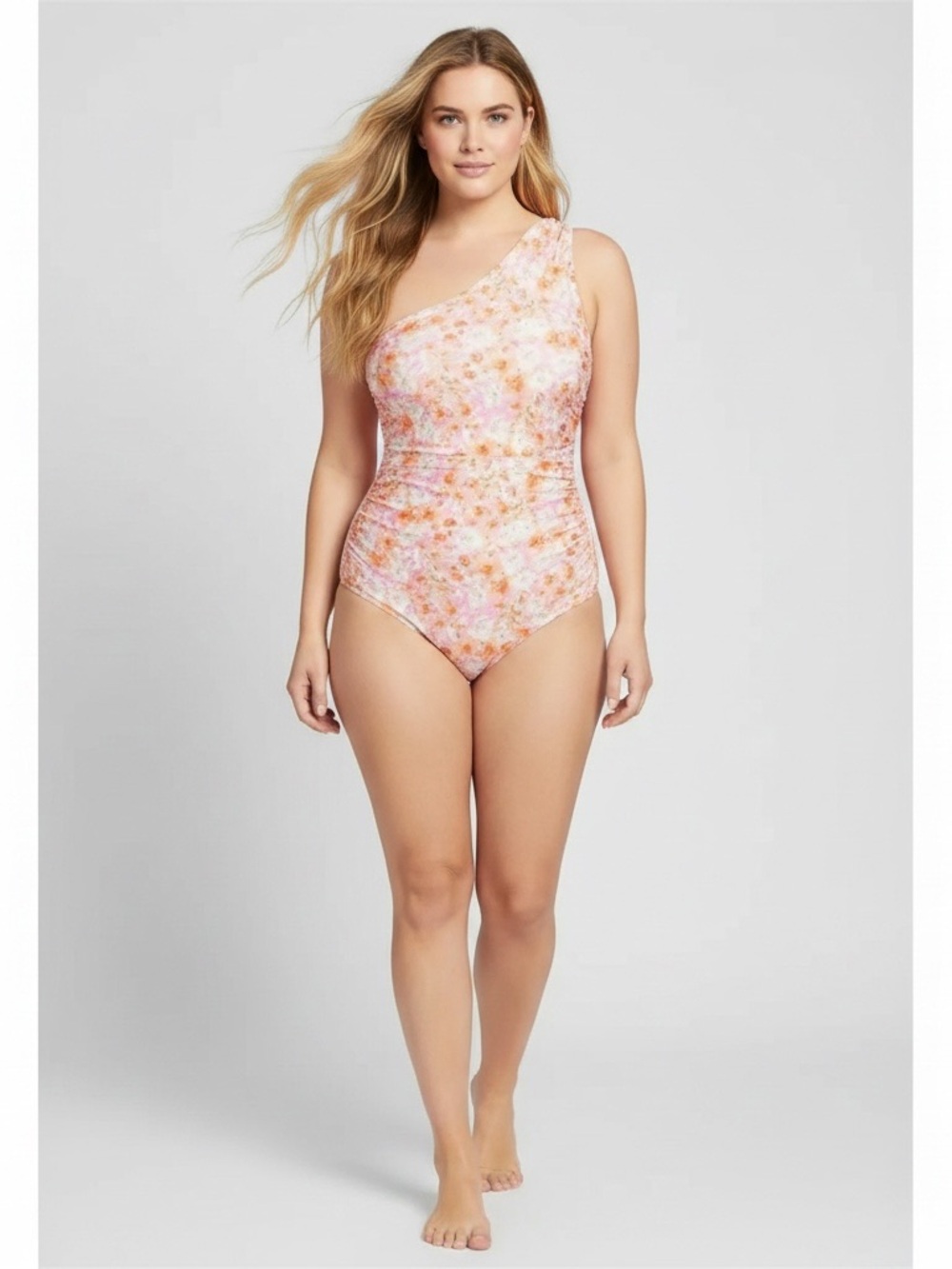 KONA SOL Floral One Shoulder Swimsuit